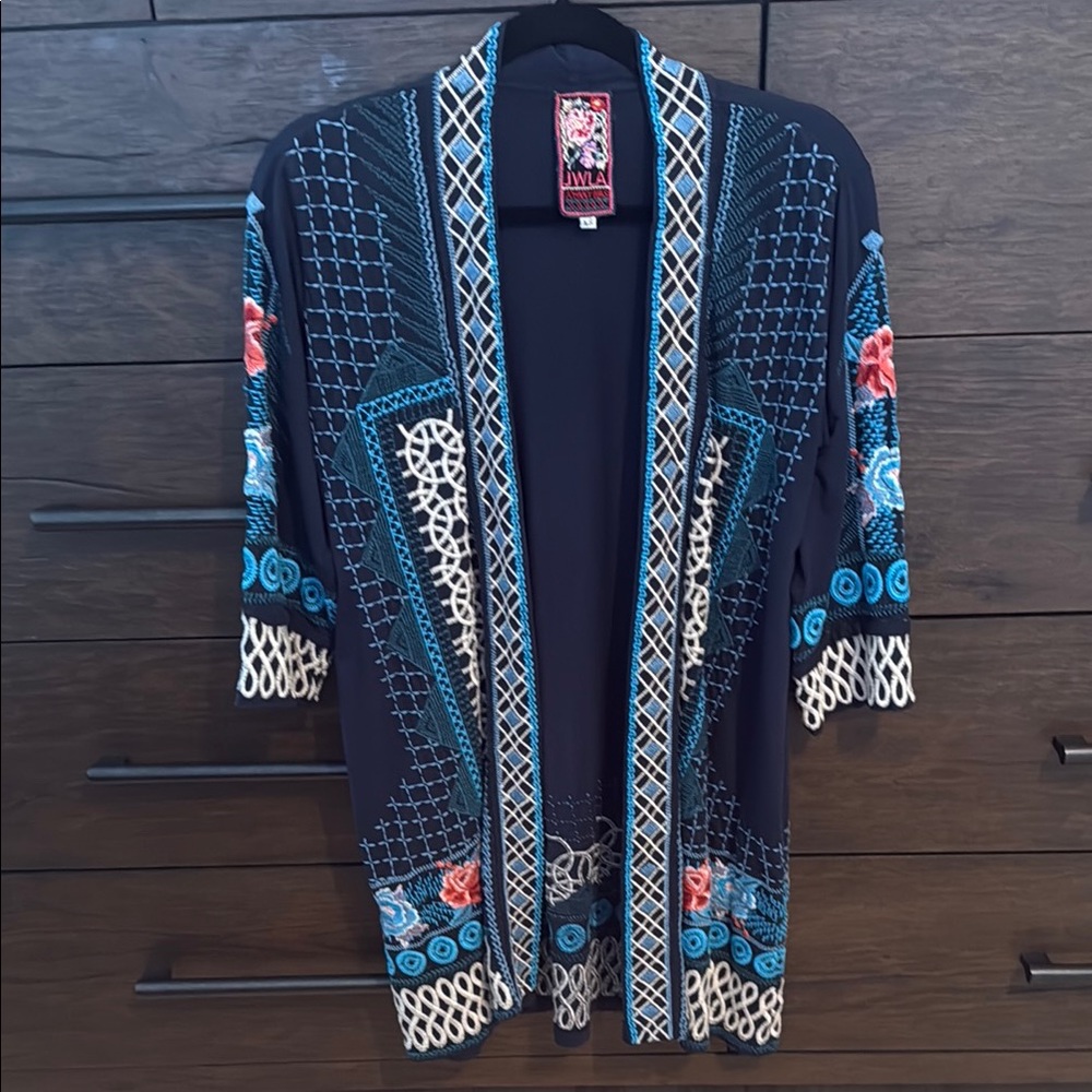 Johnny Was Embroidered Kimono Cardigan 100% Cotton